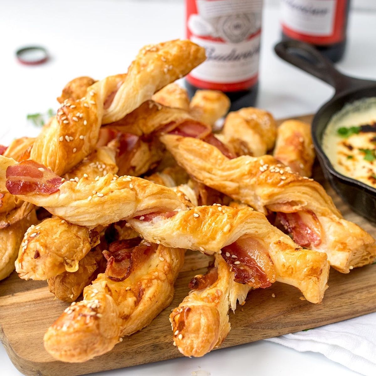 bacon pastry twists with beer cheese