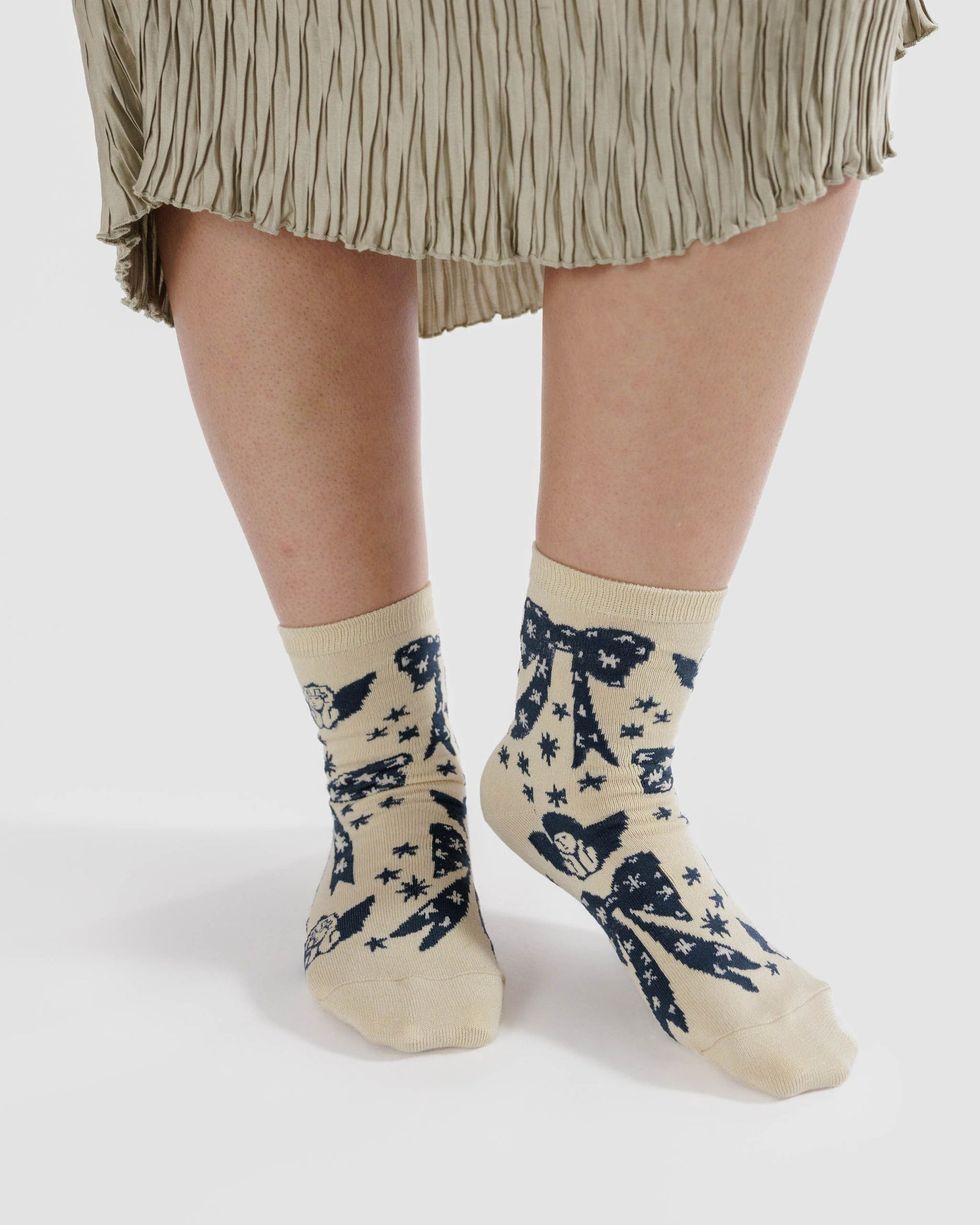 Baggu Crew Sock in 'Cherub Bows'