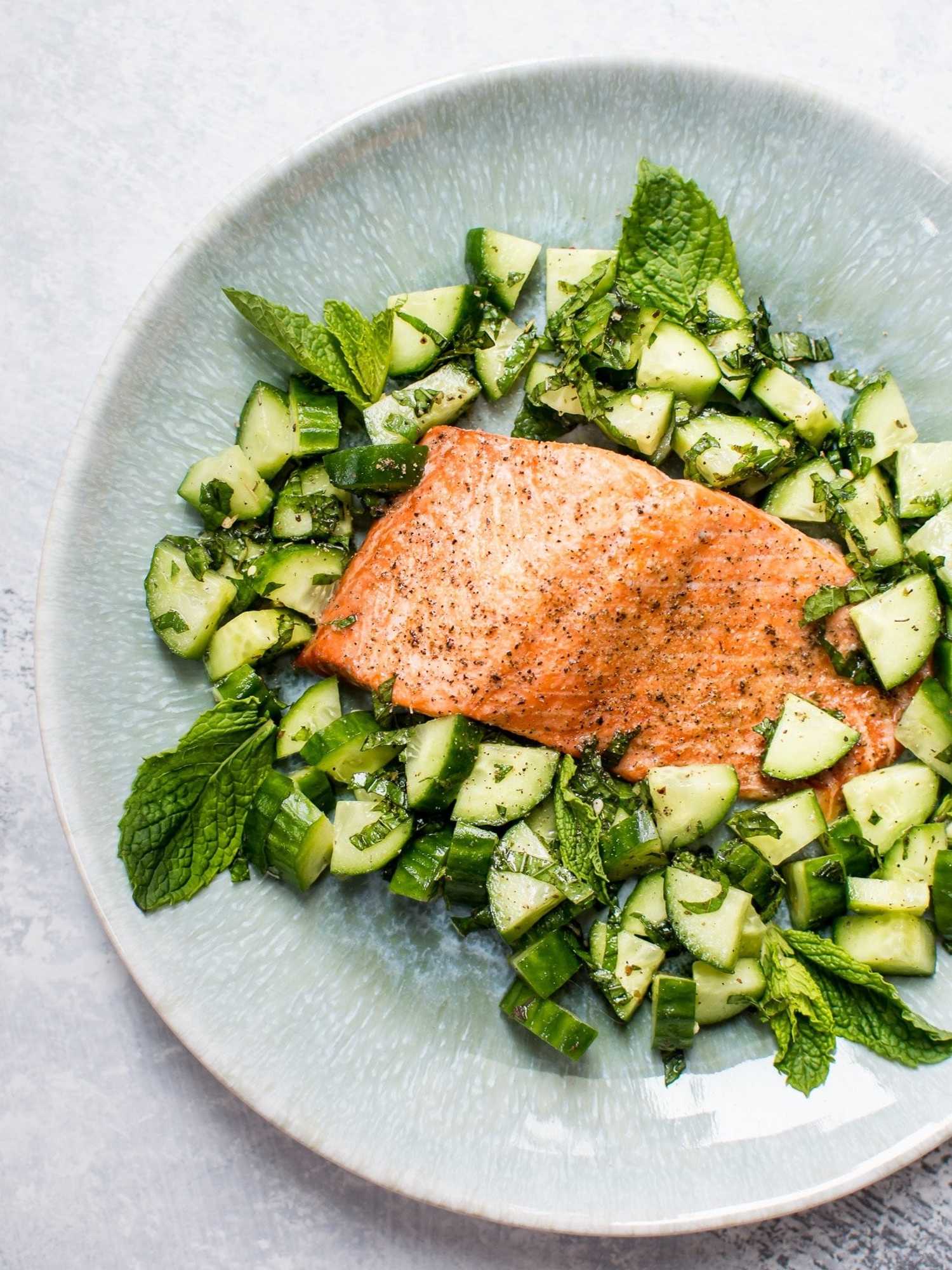 Baked Salmon with Cucumber Mint Salsa