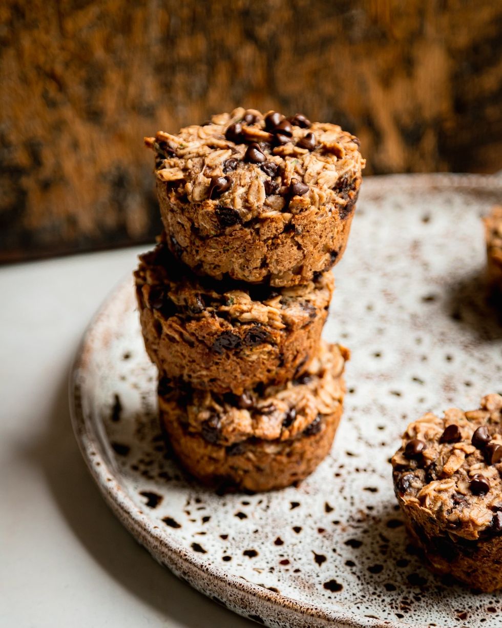 Baked Zucchini Oatmeal Cups with Chocolate