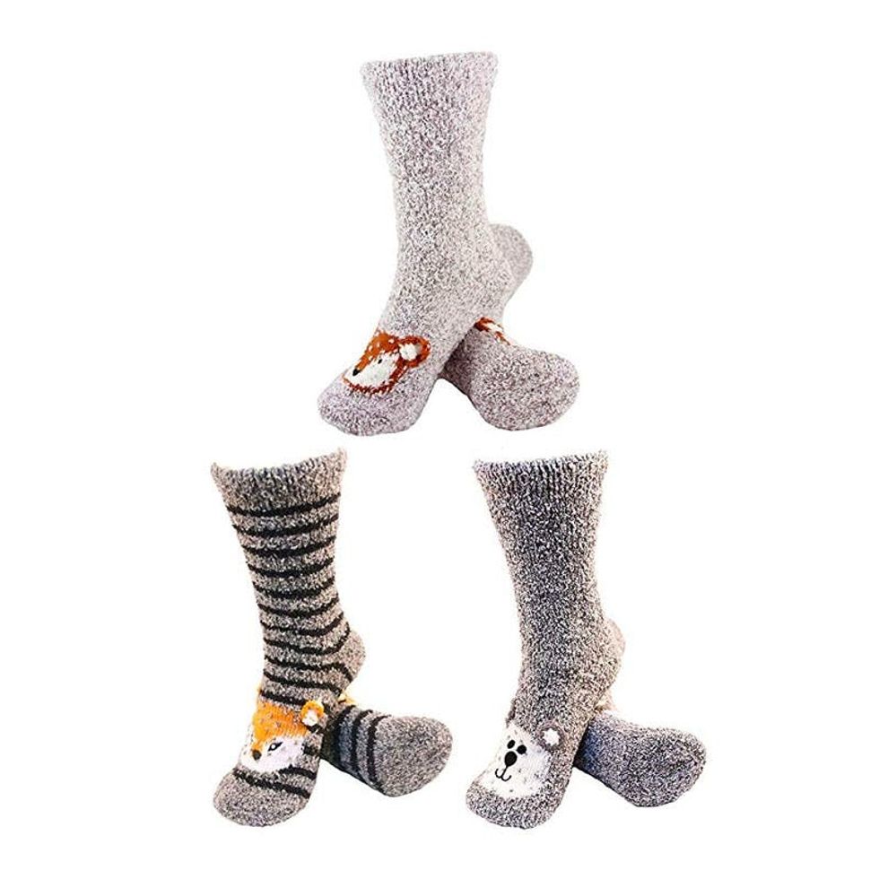 BambooMN Animal Face Fuzzy Socks