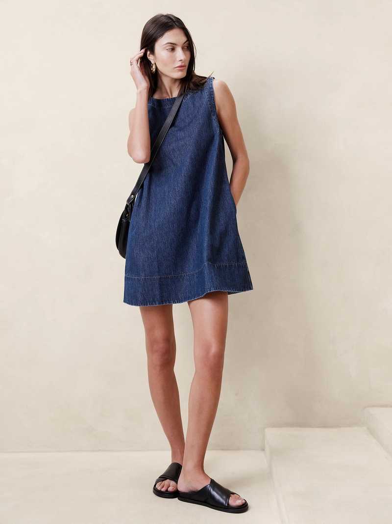 white christmas dresses Dark Indigo Denim Mara Strappy Midi Dress ✿ Organic Cotton main image 0