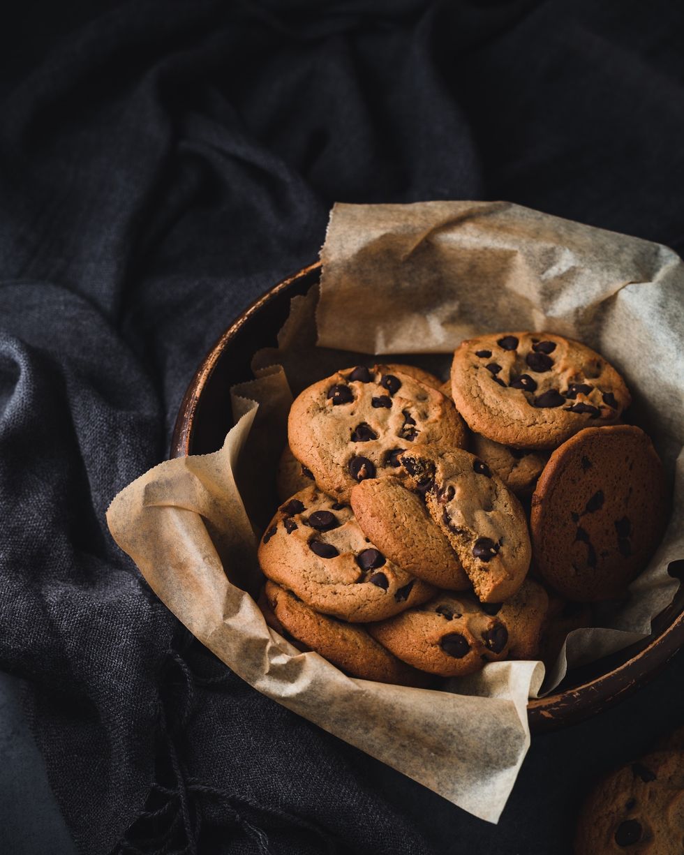 basket of almond flour chocolate chip cookies