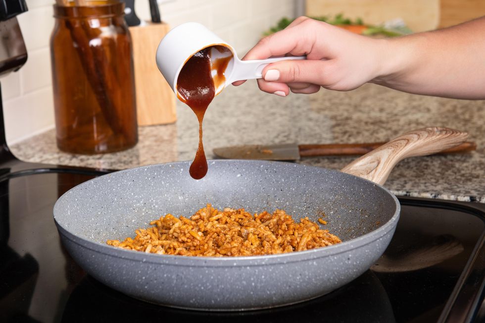 BBQ chicken ground chicken meat in skillet