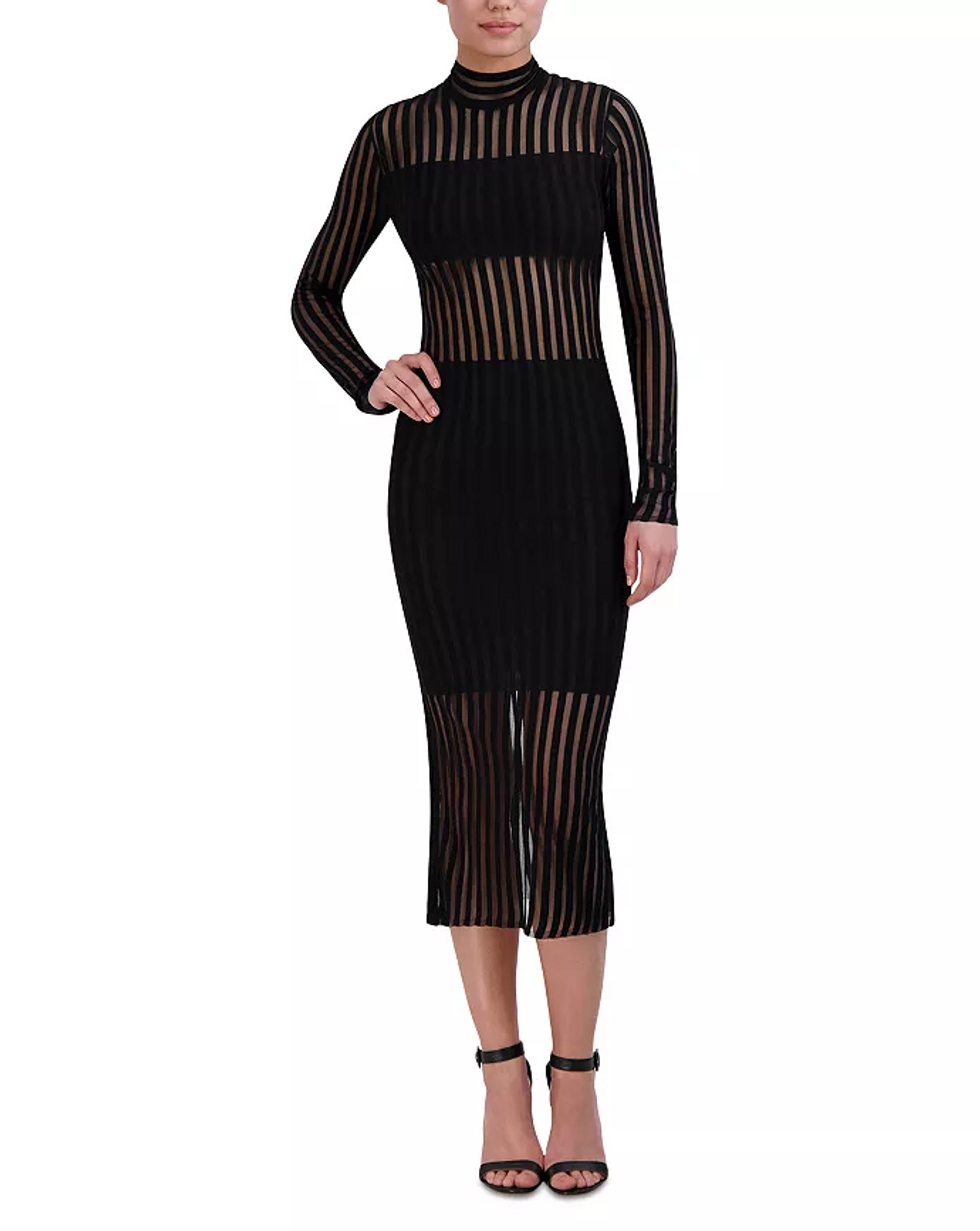 BCBGMAXAZRIA Sheer Stripe Midi Dress