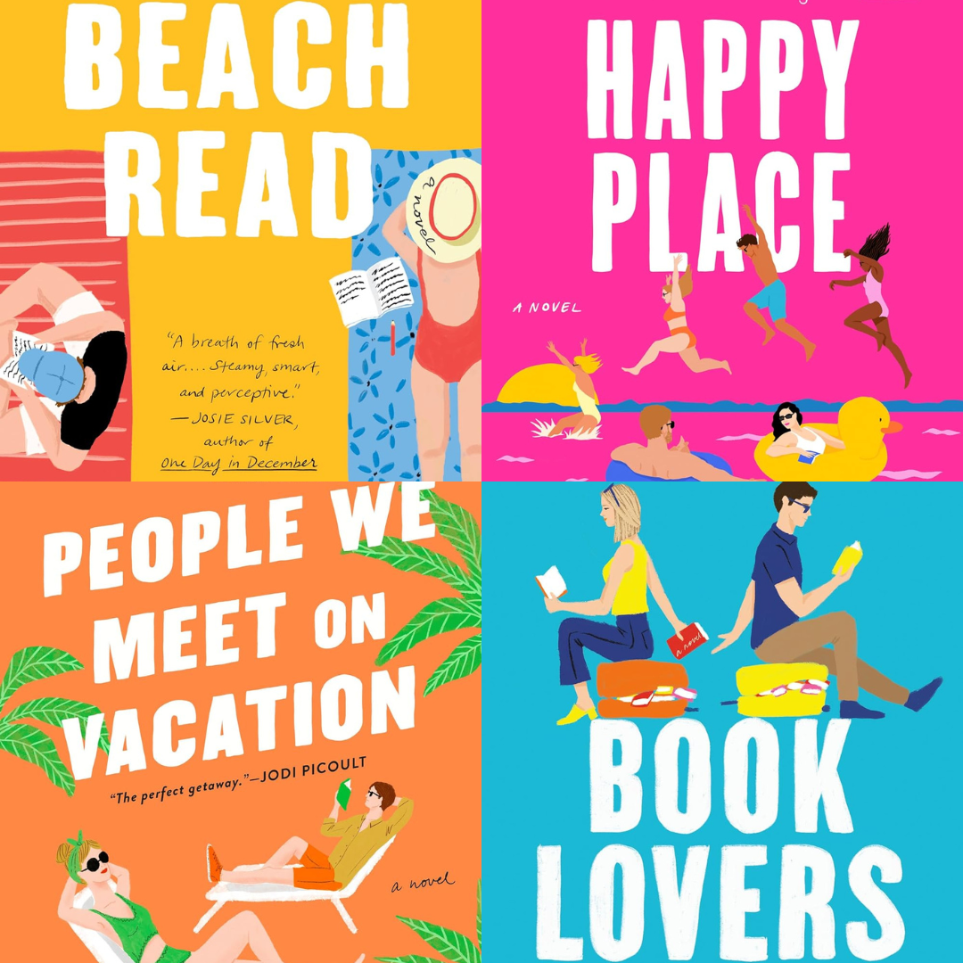 beach read, happy place, people we meet on vacation, and book lovers by emily henry
