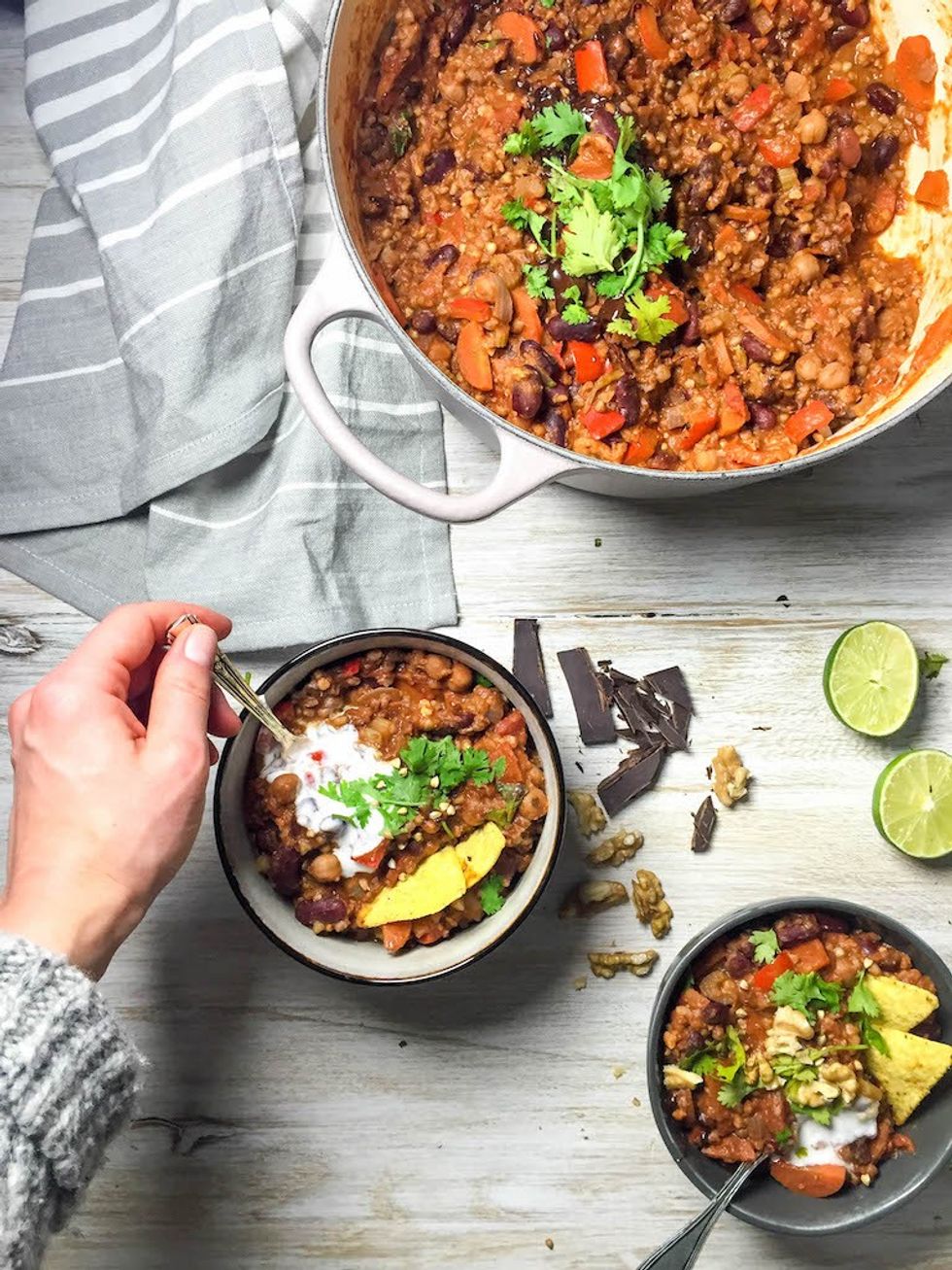 Bean + Buckwheat Chili with Dark Chocolate