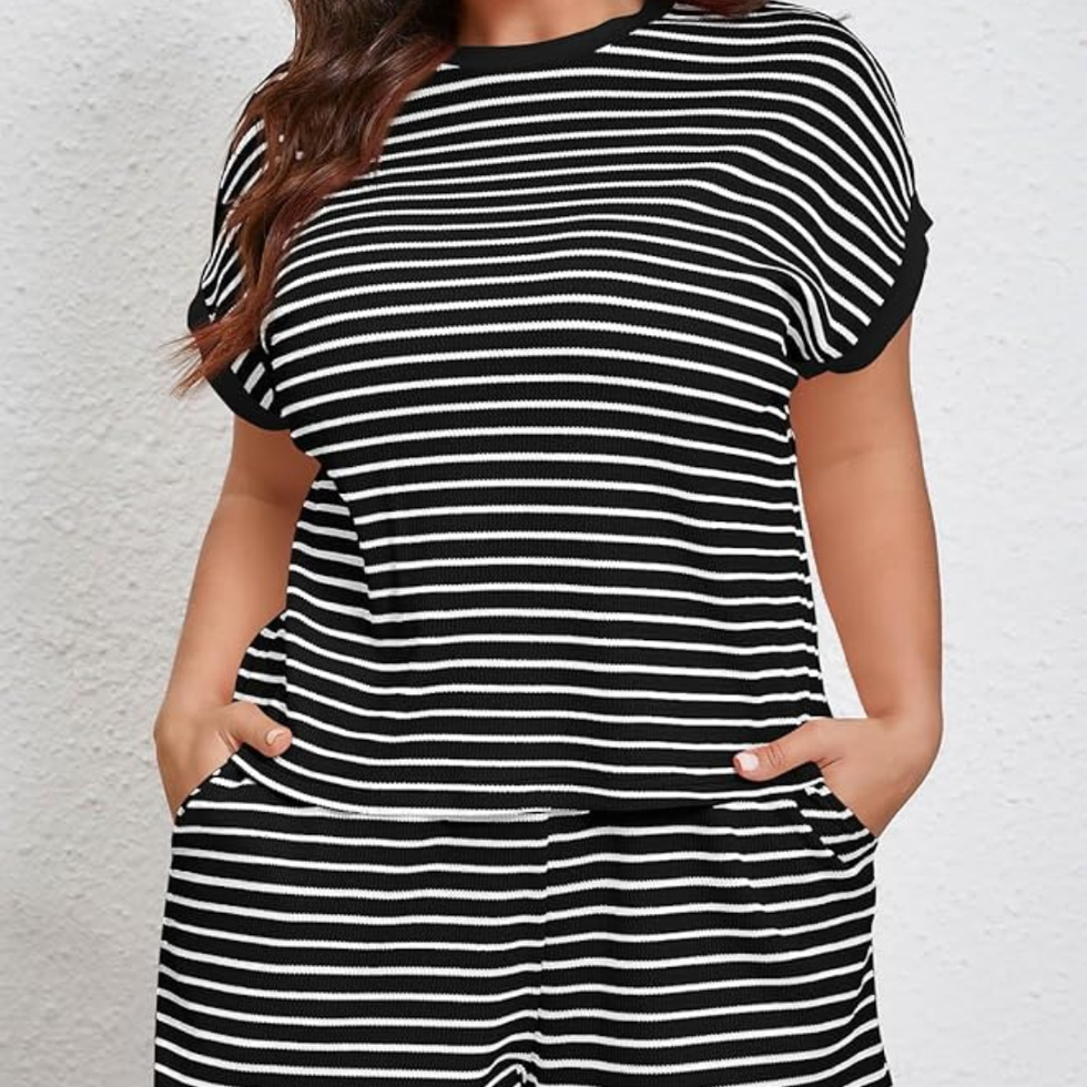 Beautife Plus Size Striped Casual Lounge Set