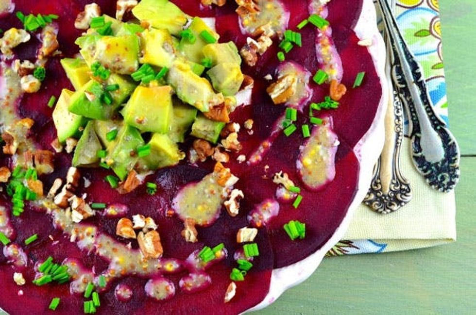 Beet Carpaccio with Avocado & Chia Dressing