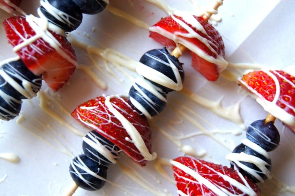 Berry Skewers With White Chocolate Drizzle