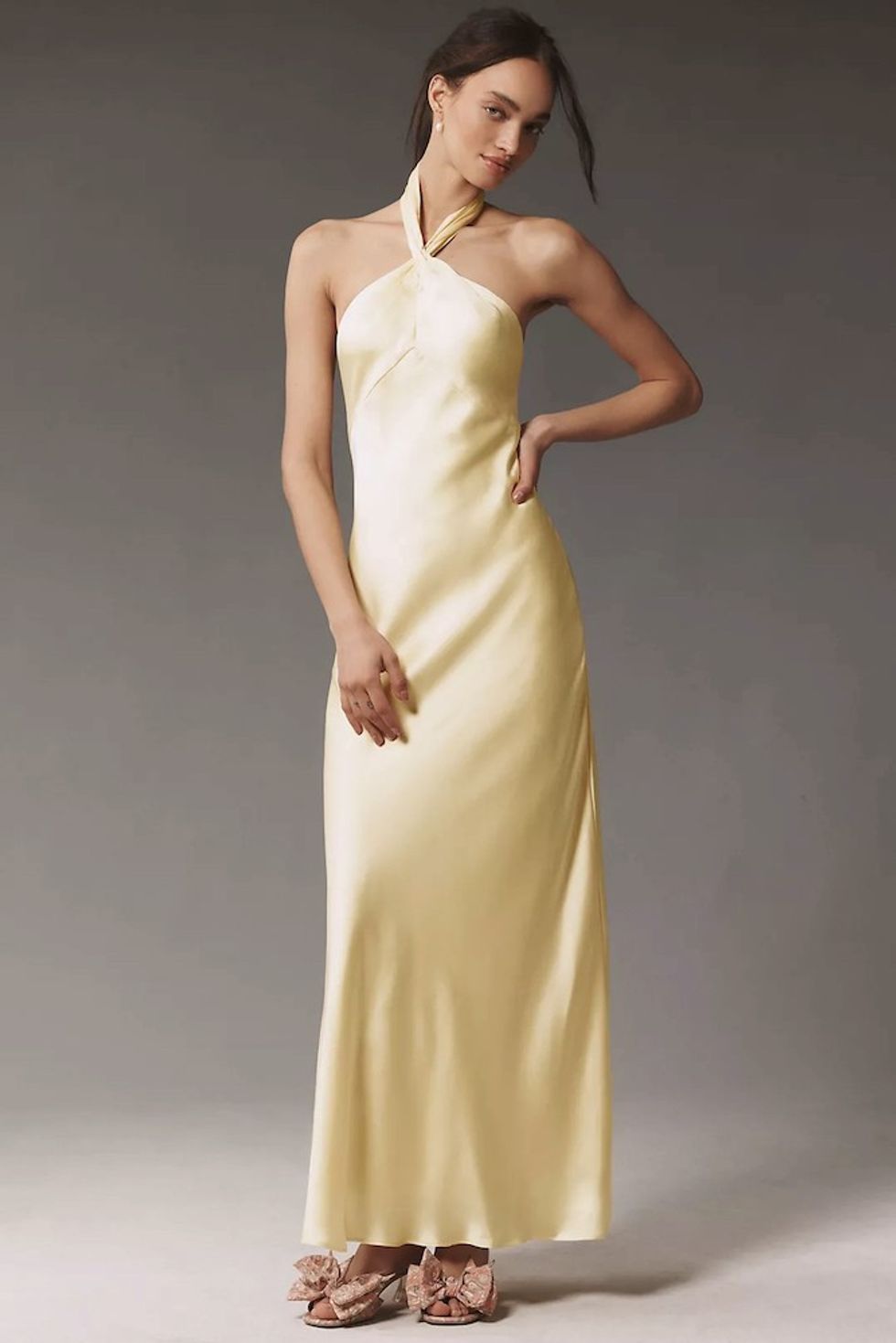 BHLDN Selma Halter-Neck Satin Maxi Dress