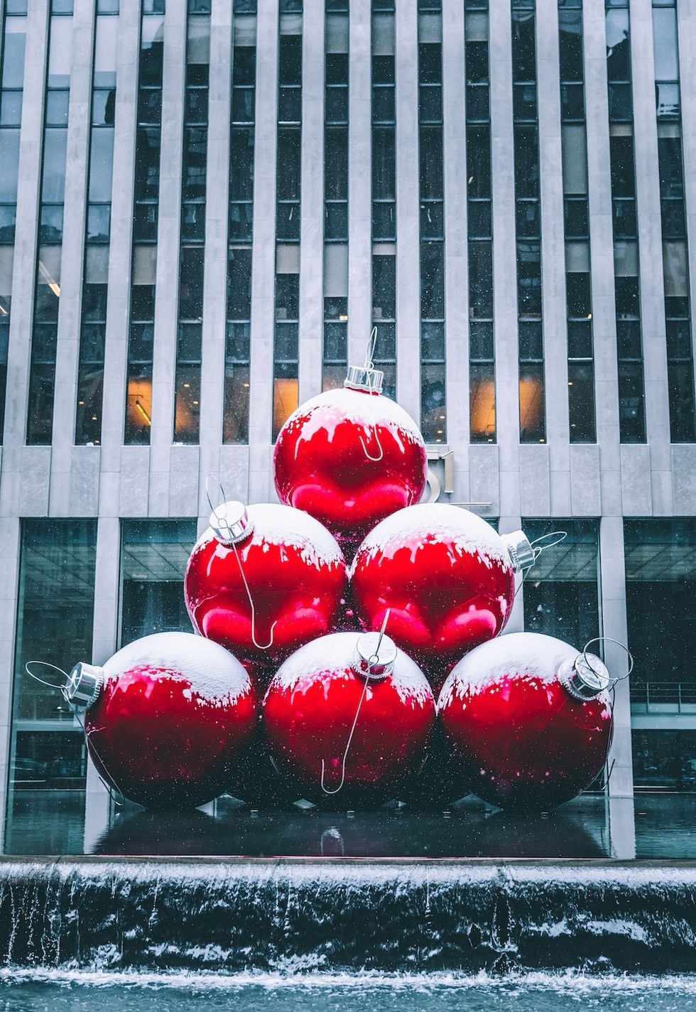 big red balls outside radio city music hall