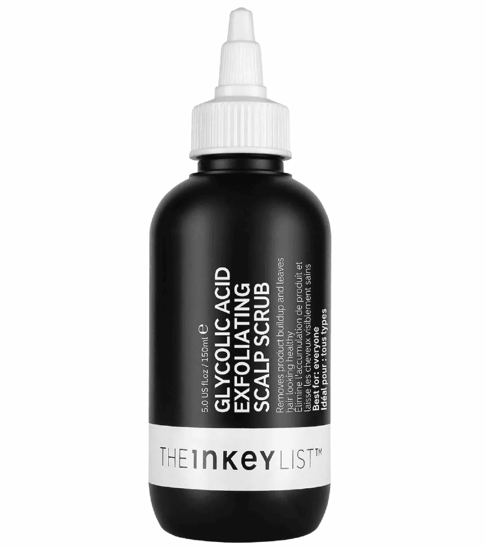 Black bottle of The INKEY List Glycolic Acid Exfoliating Scalp Scrub.