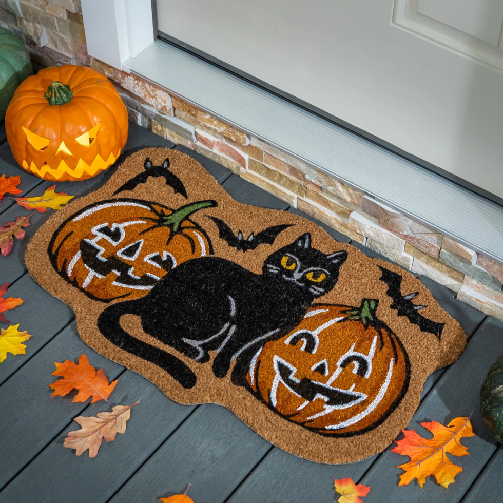 Black Cat & Pumpkins Shaped Coir Mat