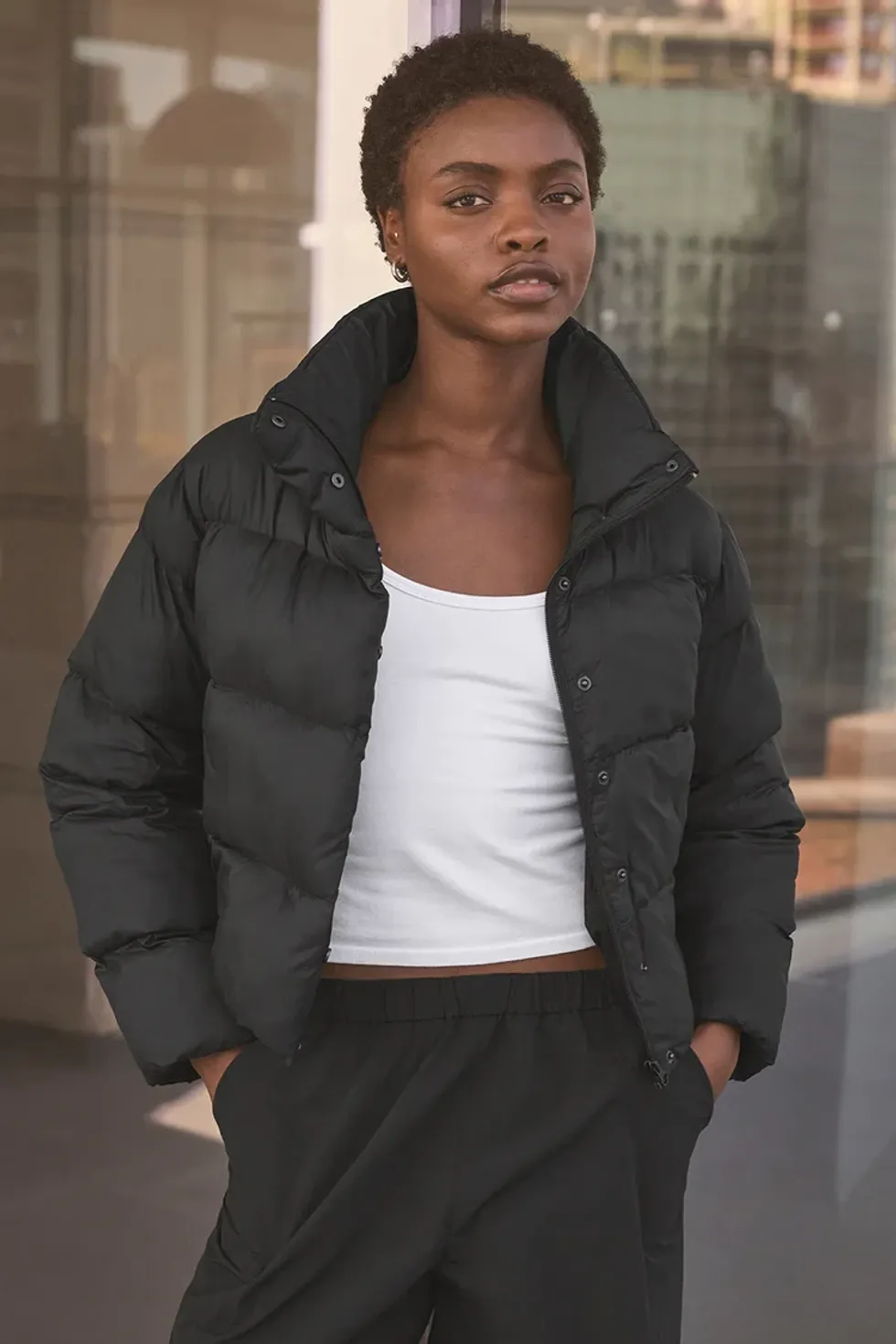 Black Cropped Puffer Coat