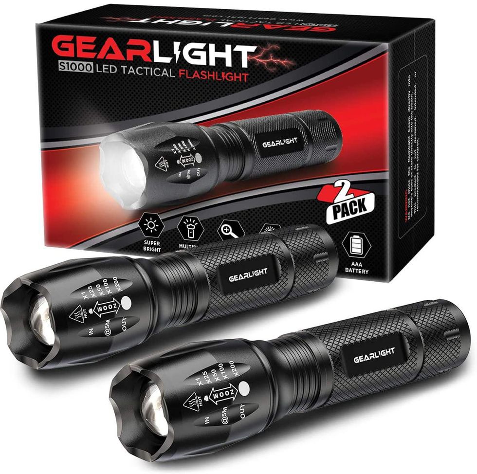 black GearLight LED Tactical Flashlight with black and red box