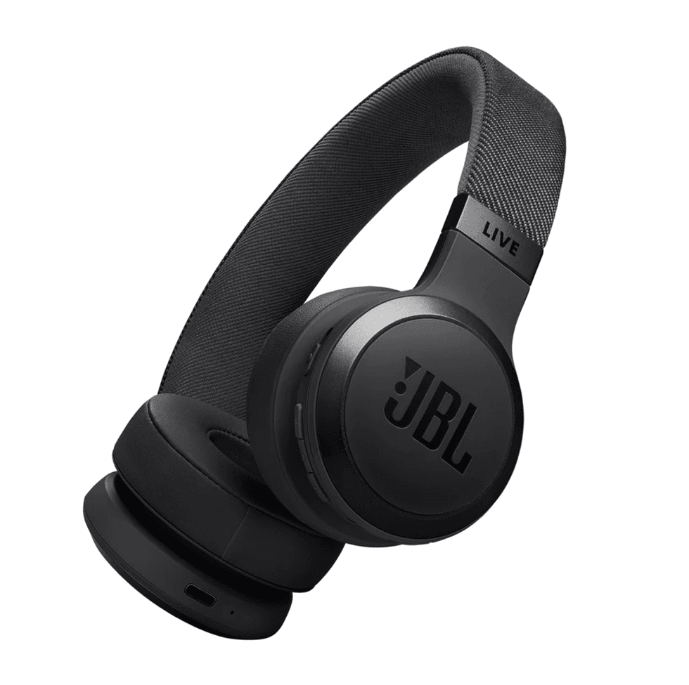 Black JBL over-ear wireless headphones with cushioned headband.