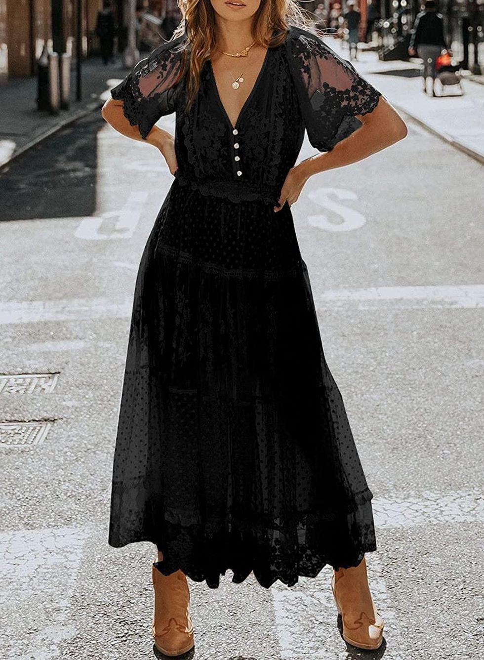 black lace maxi dress wednesday addams style outfit inspo