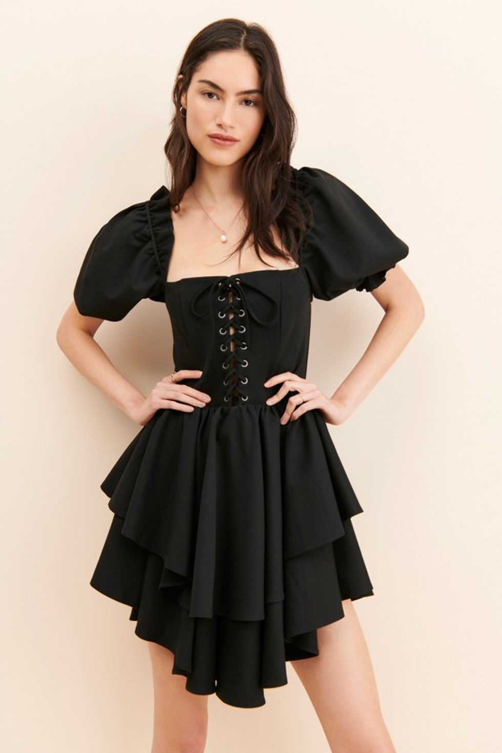 Black Lace-Up Party Dress
