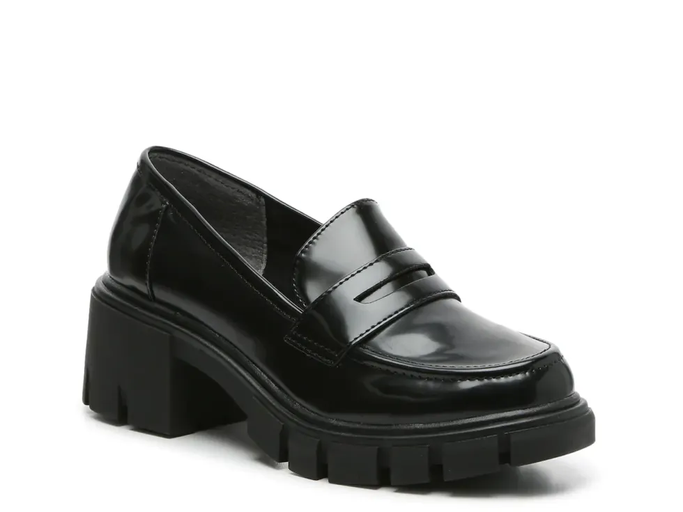 black leather loafer