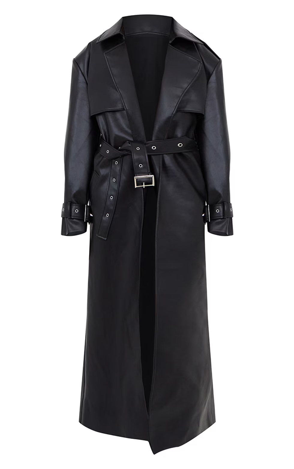 Black PU Oversized Trench Coat