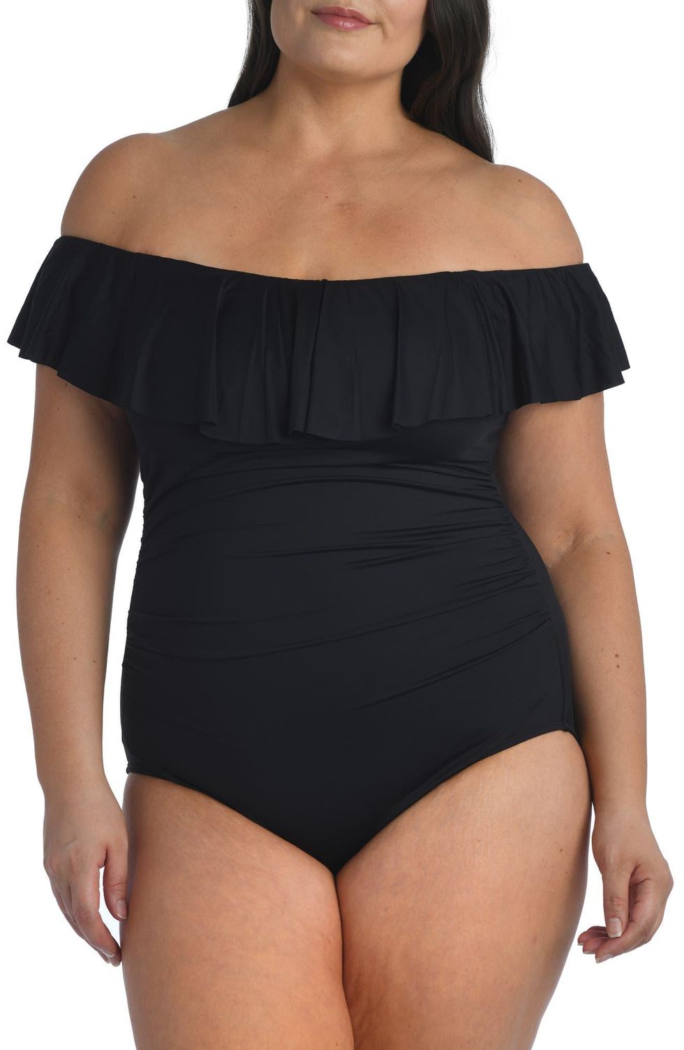 black ruffled plus size swimsuits