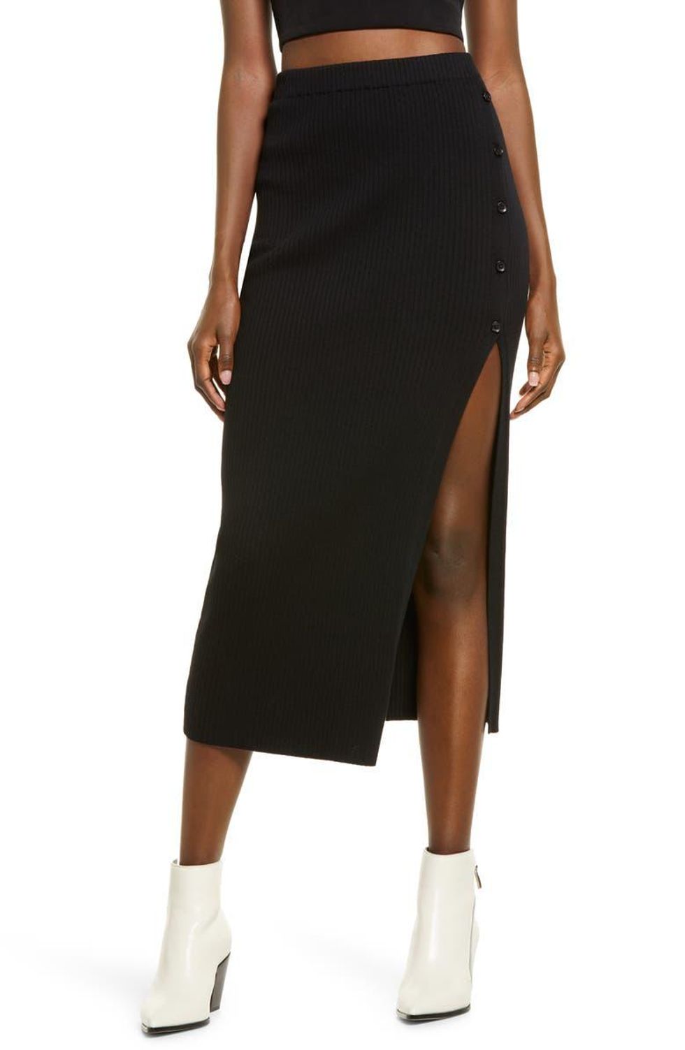 black slit sweater skirt