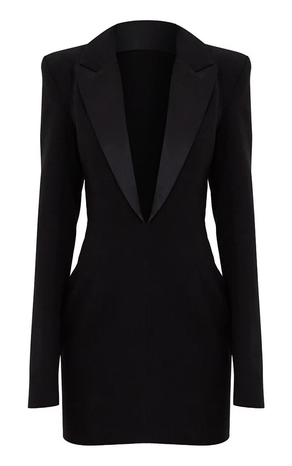 Black Tailored Satin Lapel Blazer Dress