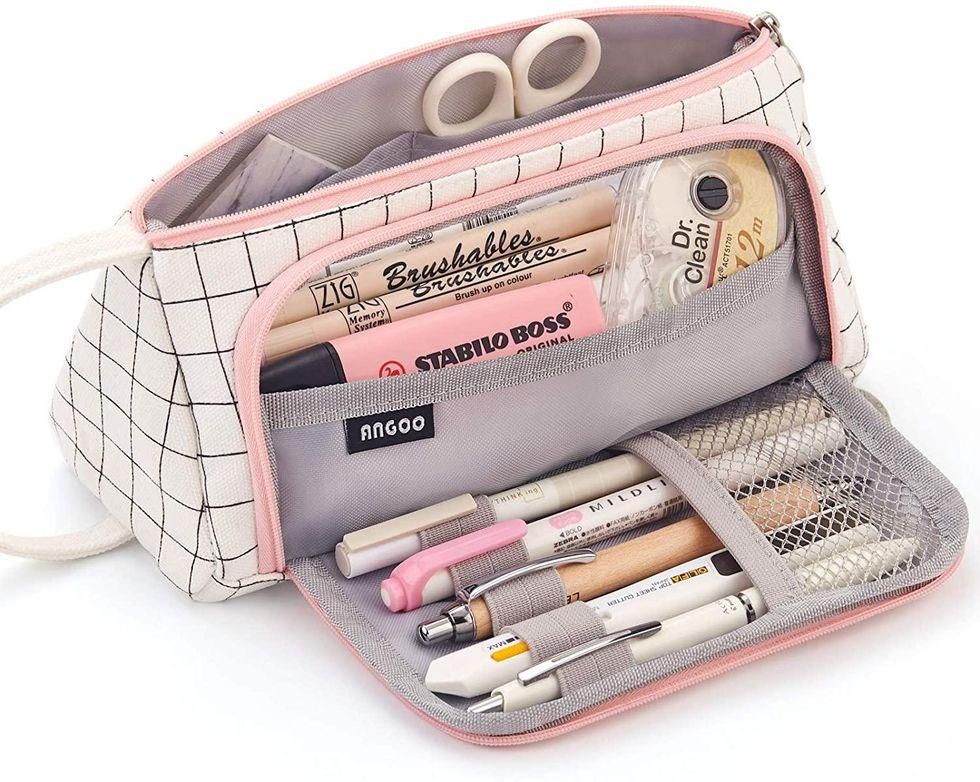 black white and pink pencil case