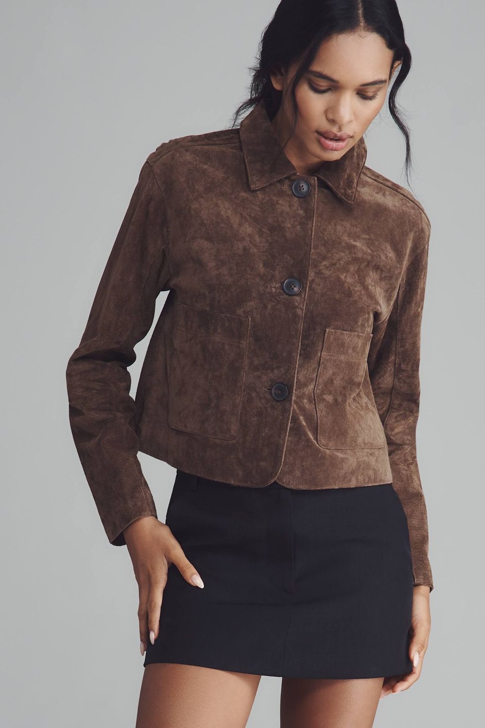 BLANKNYC Black Coffee Crop Suede Jacket