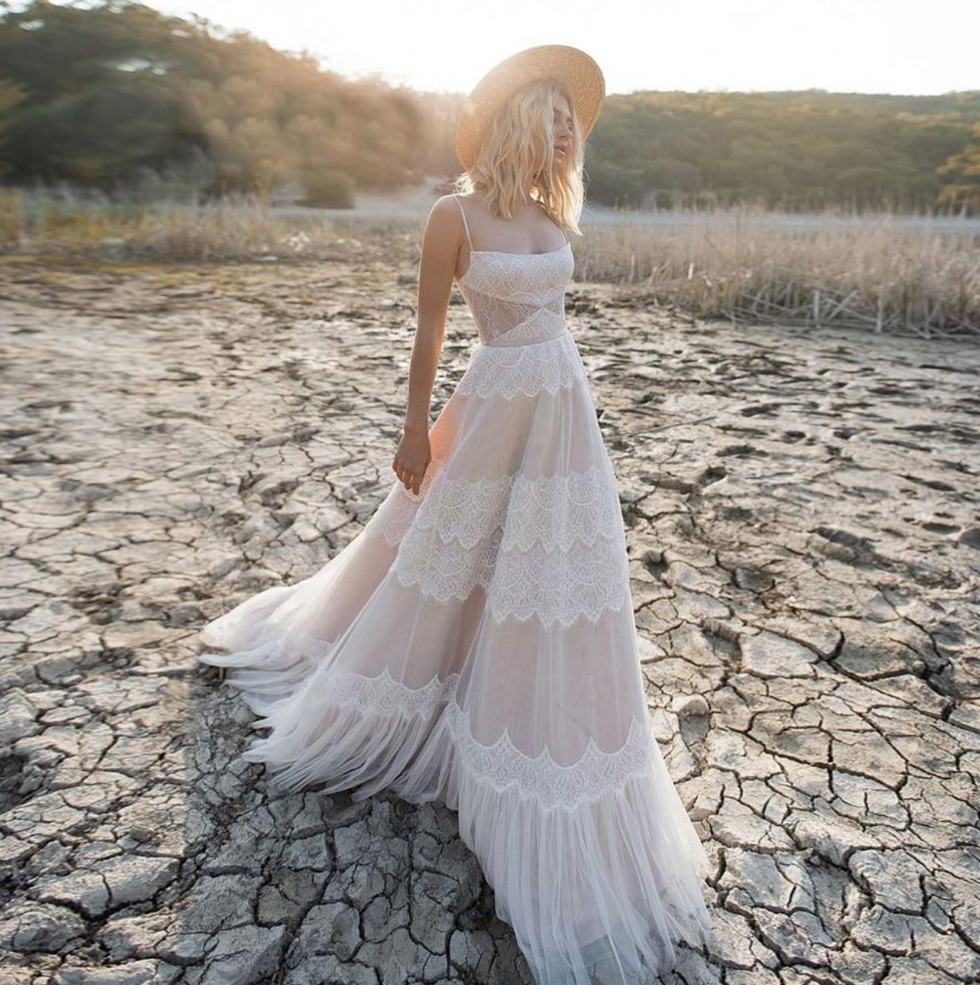 Bliss Gown A-Line Lace Up Back Sleeveless Boho Wedding Dress