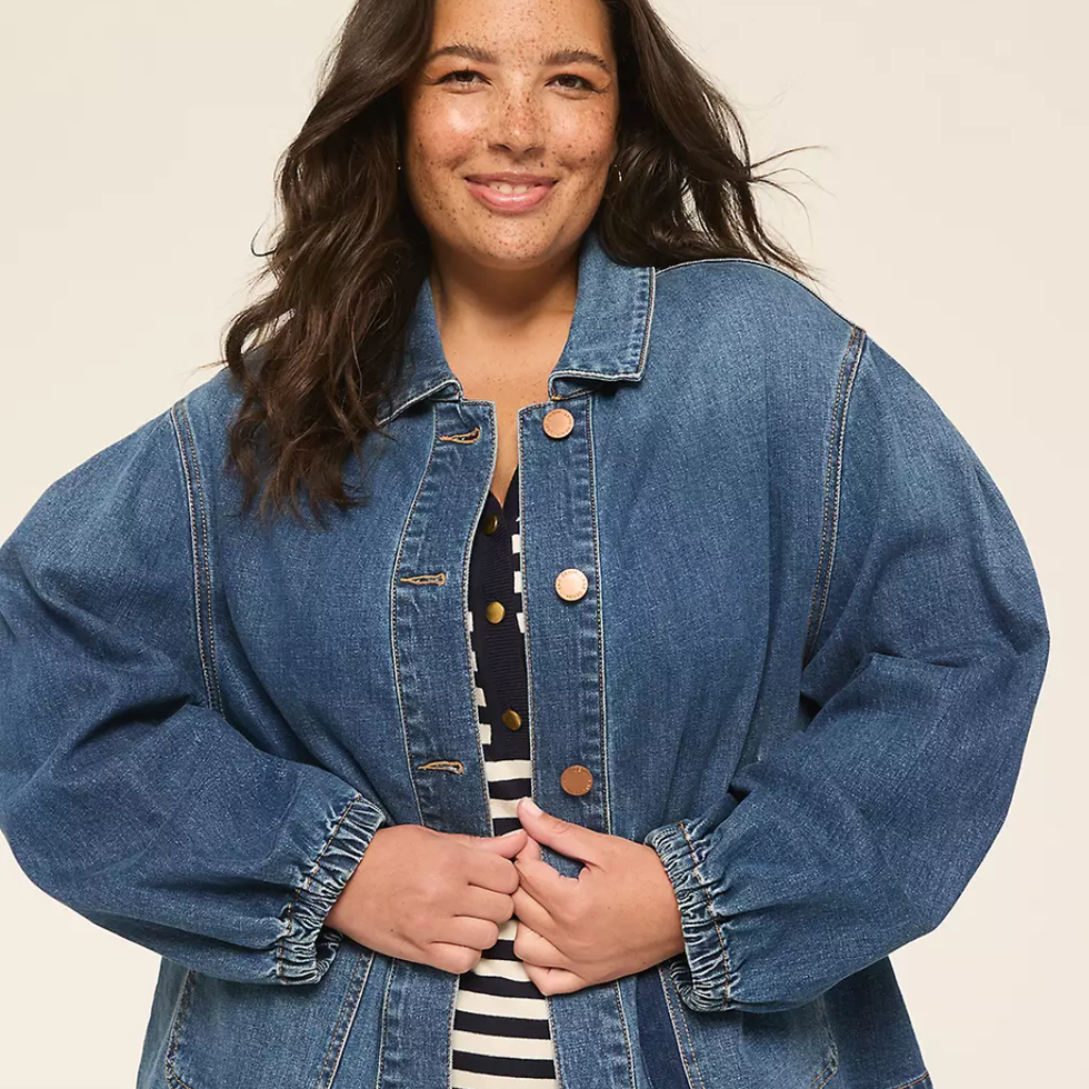 Blouson-Sleeve Denim Jacket