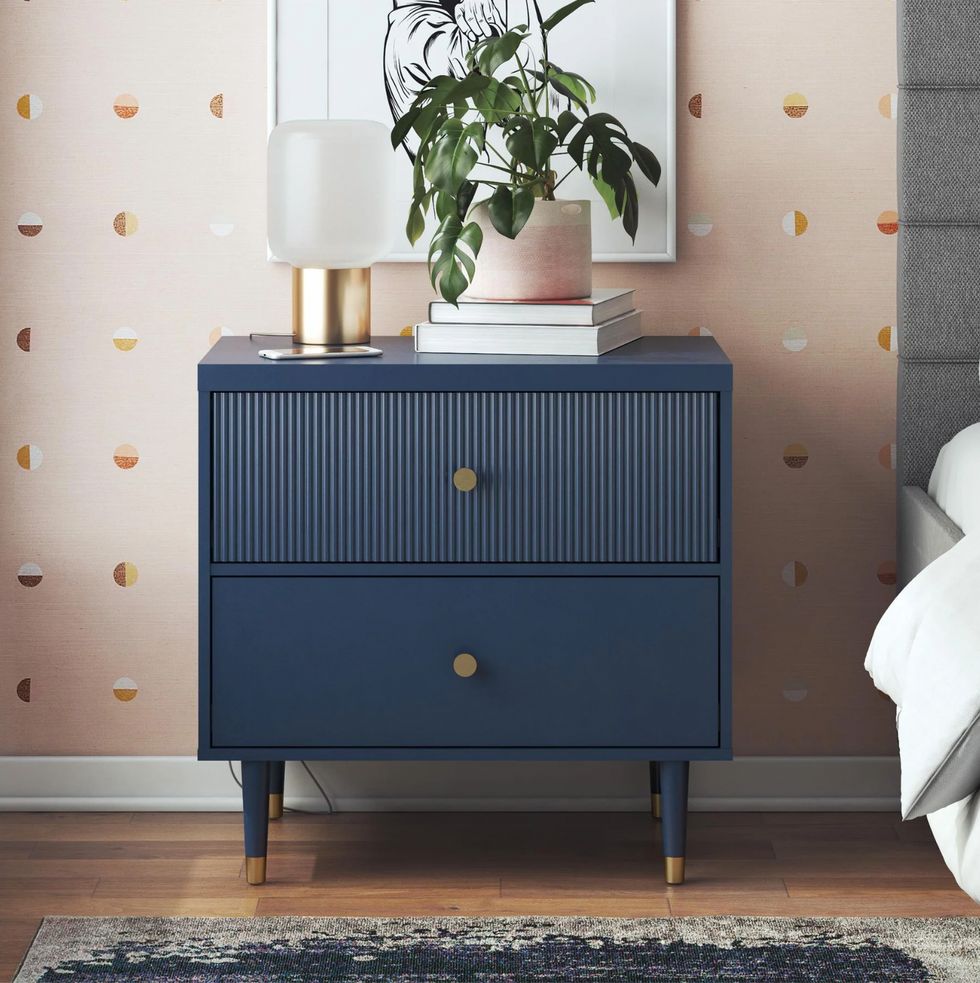 blue and gold nightstand