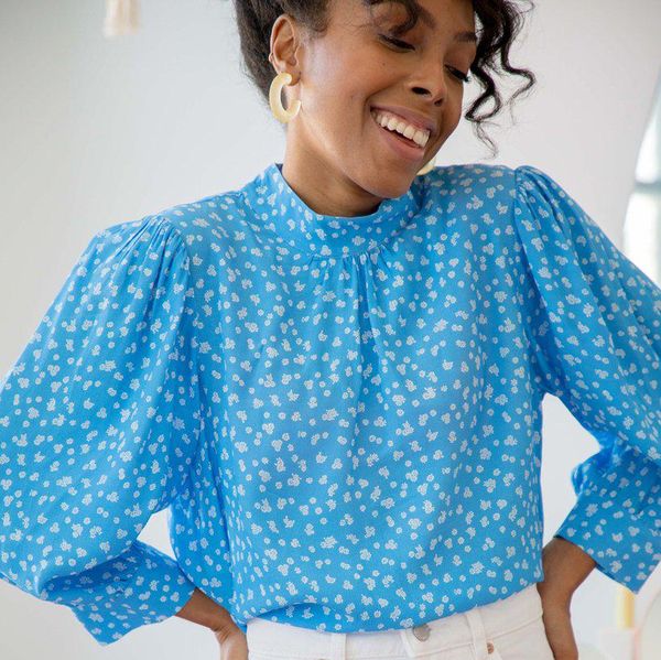 blue and white summer blouse