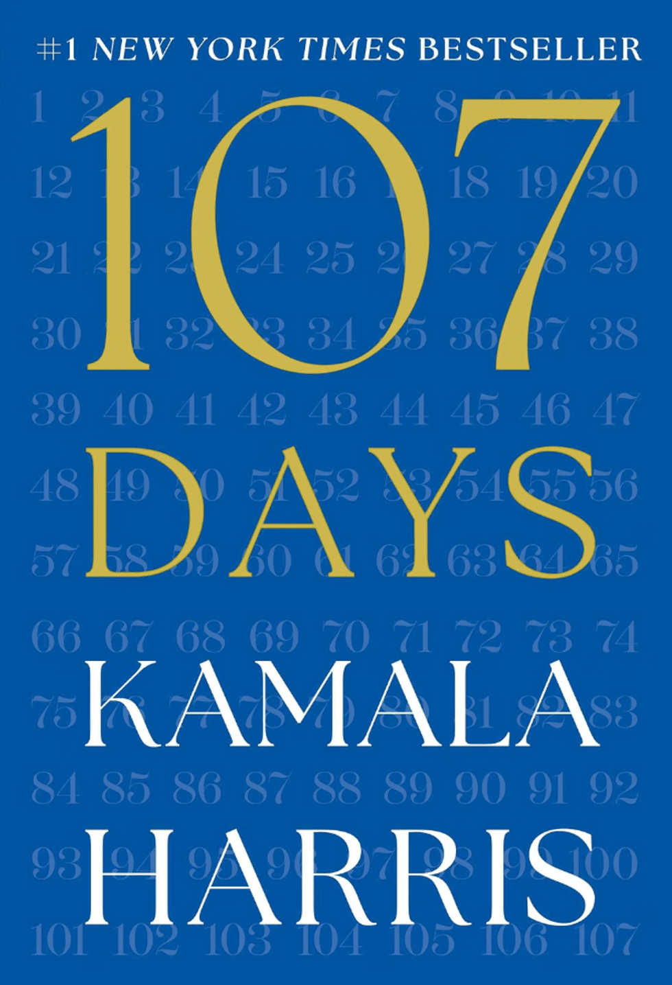 Blue book cover with "107 Days" and "Kamala Harris" in gold and white text.