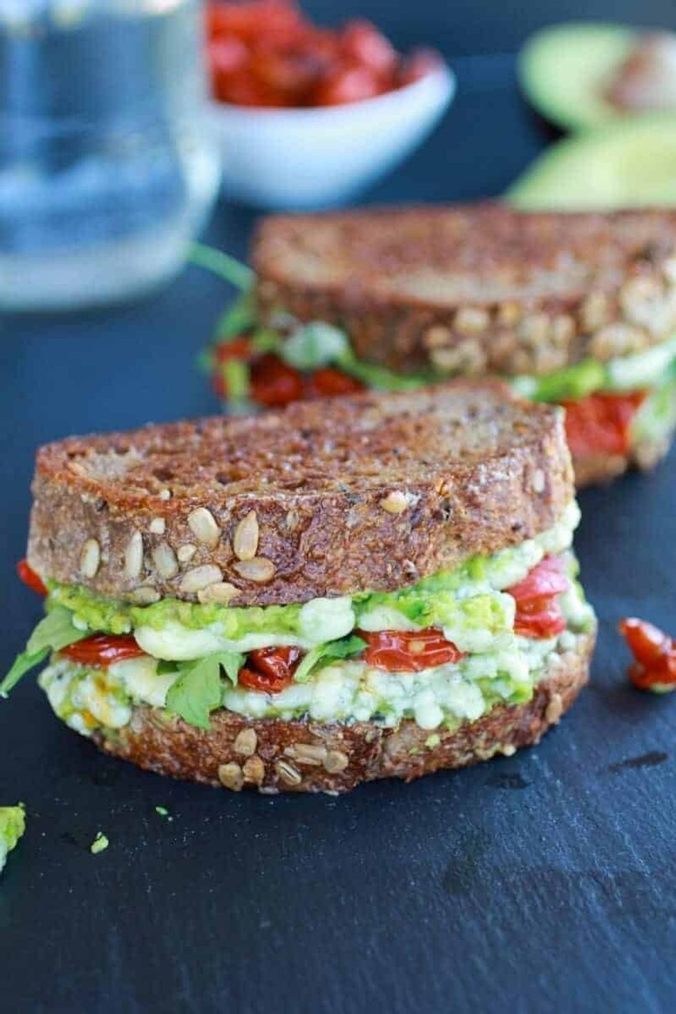 Blue Cheese, Smashed Avocado and Roasted Tomato Grilled Cheese