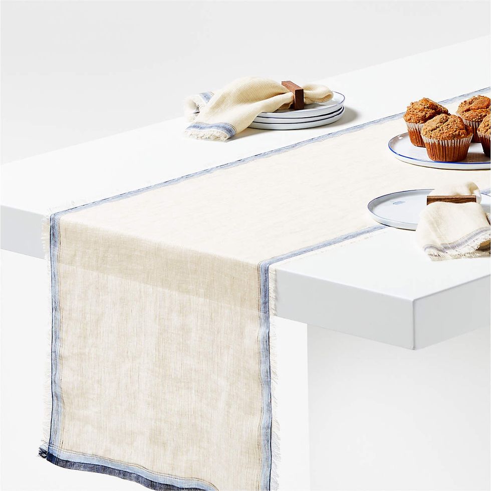 Blue Striped Linen Table Runner