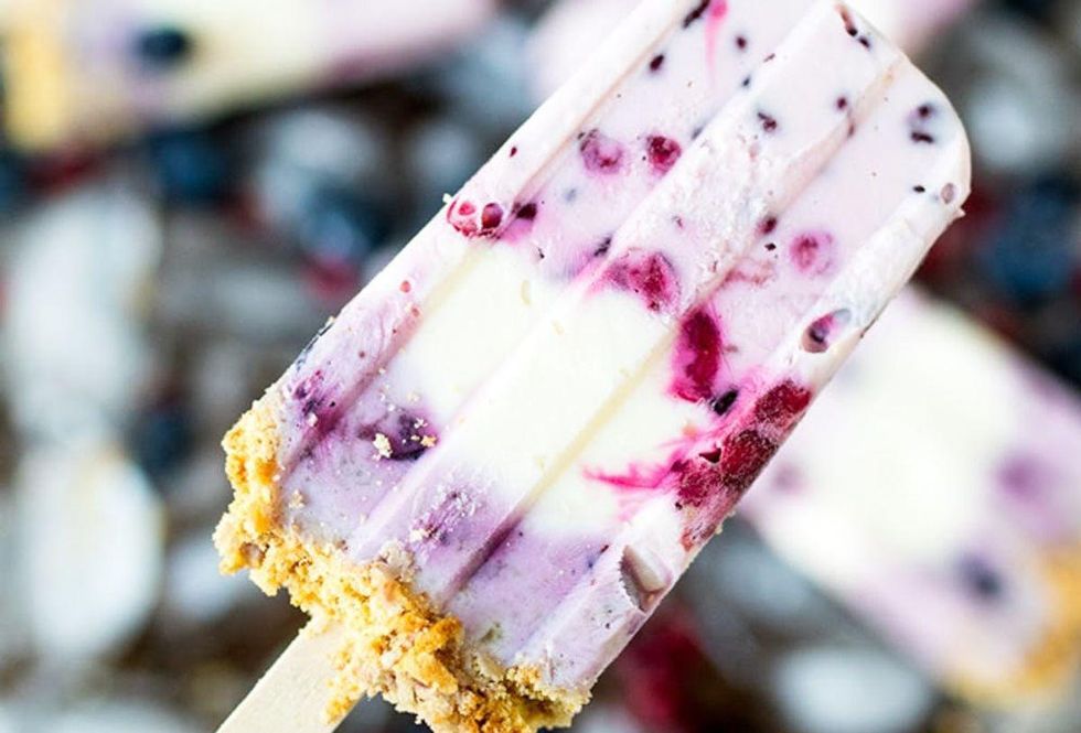 Blueberry And Pomegranate Cheesecake Popsicles