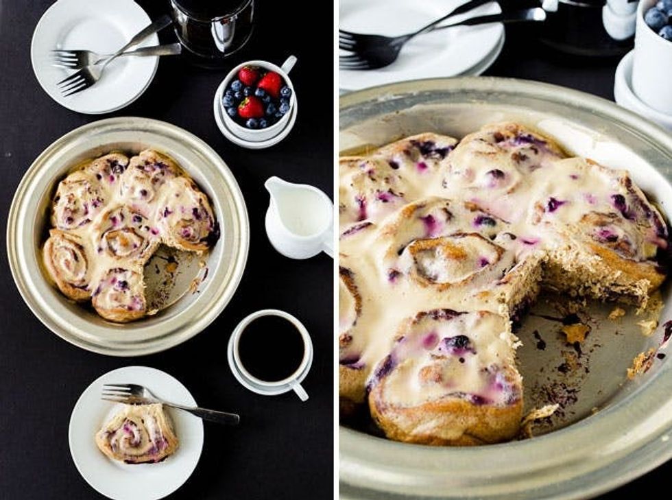 Blueberry Cinnamon Rolls with Maple Cream Cheese Glaze