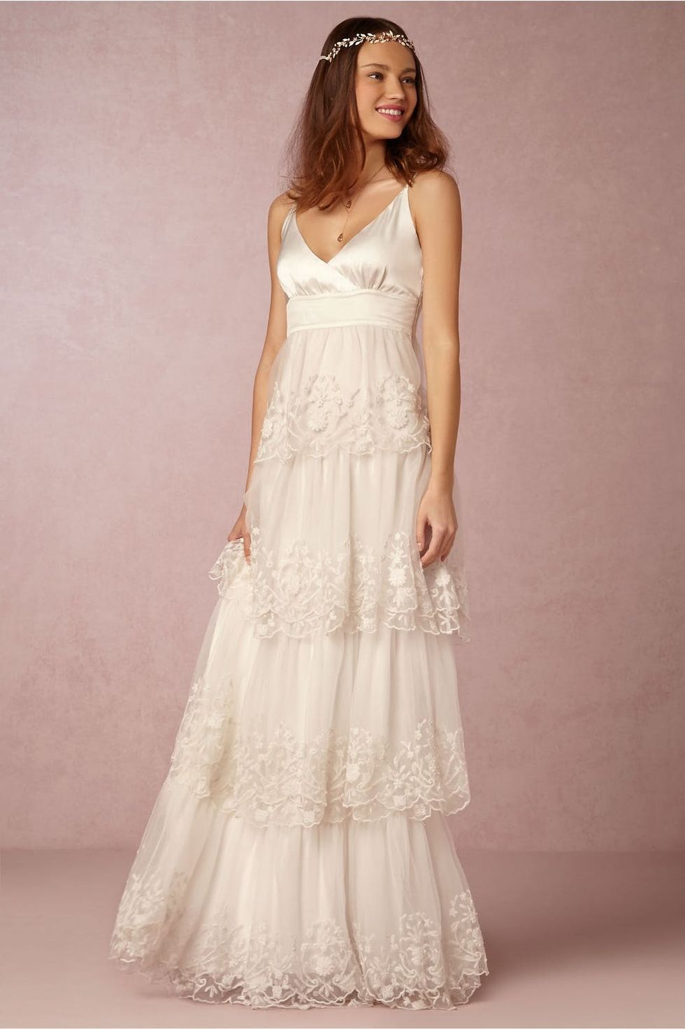 bohemian wedding dress, tiered wedding dress