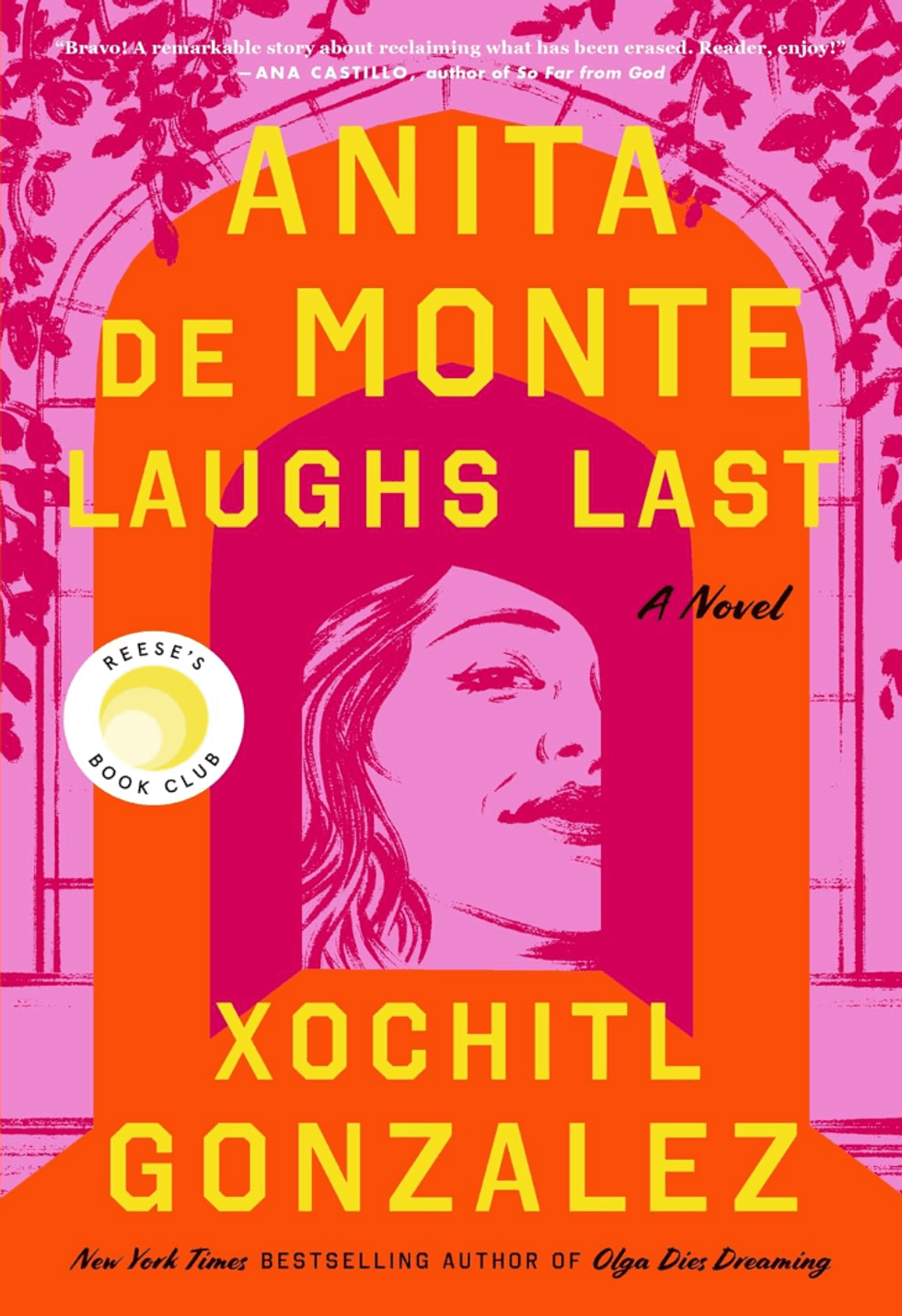 Bold book cover with a woman's face and vibrant pink and orange design.