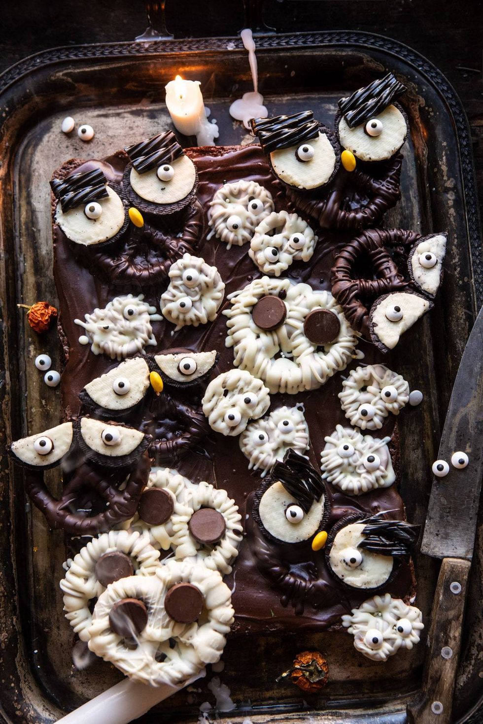 boo! spooky monster chocolate covered pretzel brownies
