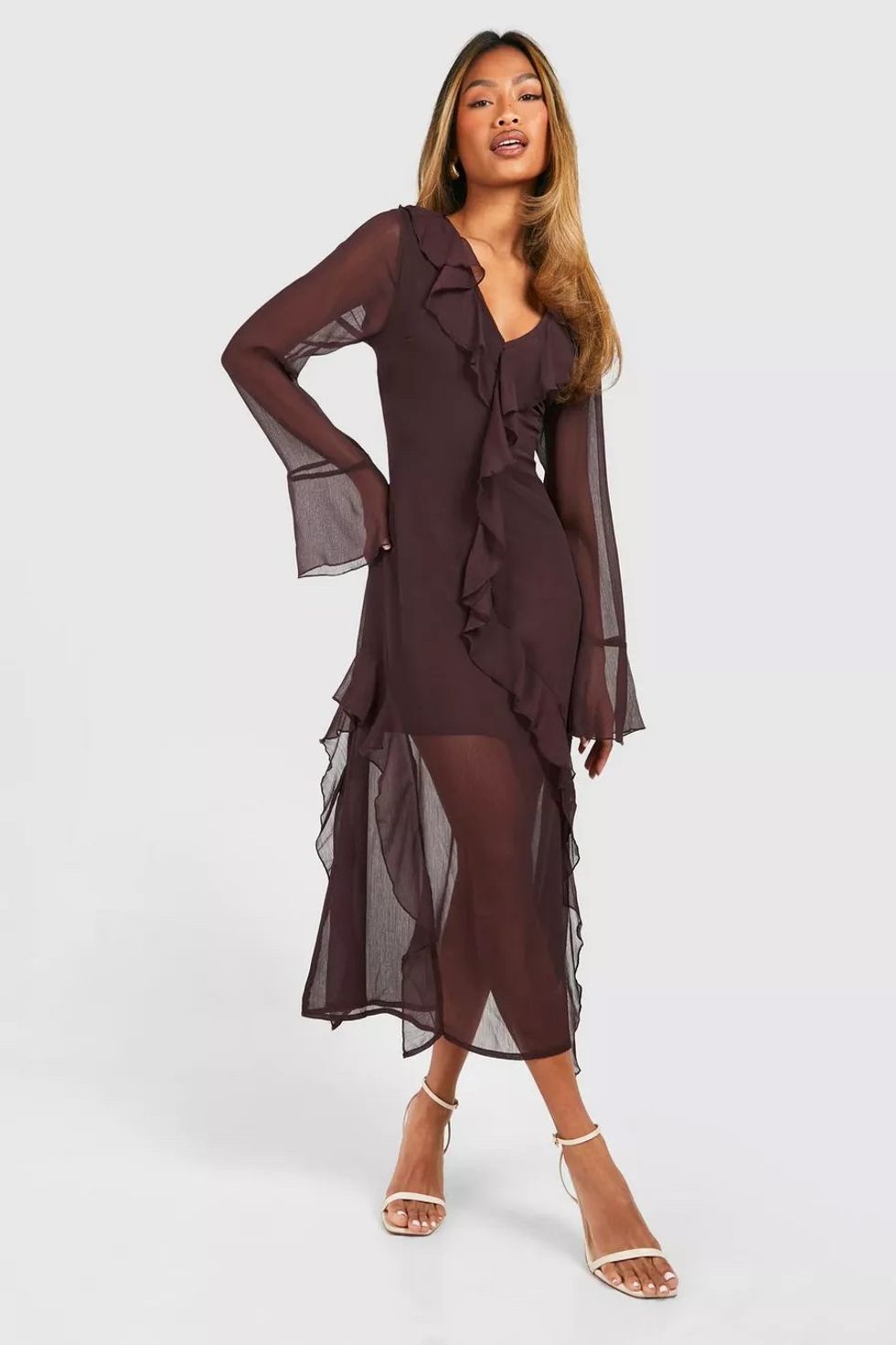 Boohoo Chiffon Ruffle Dress