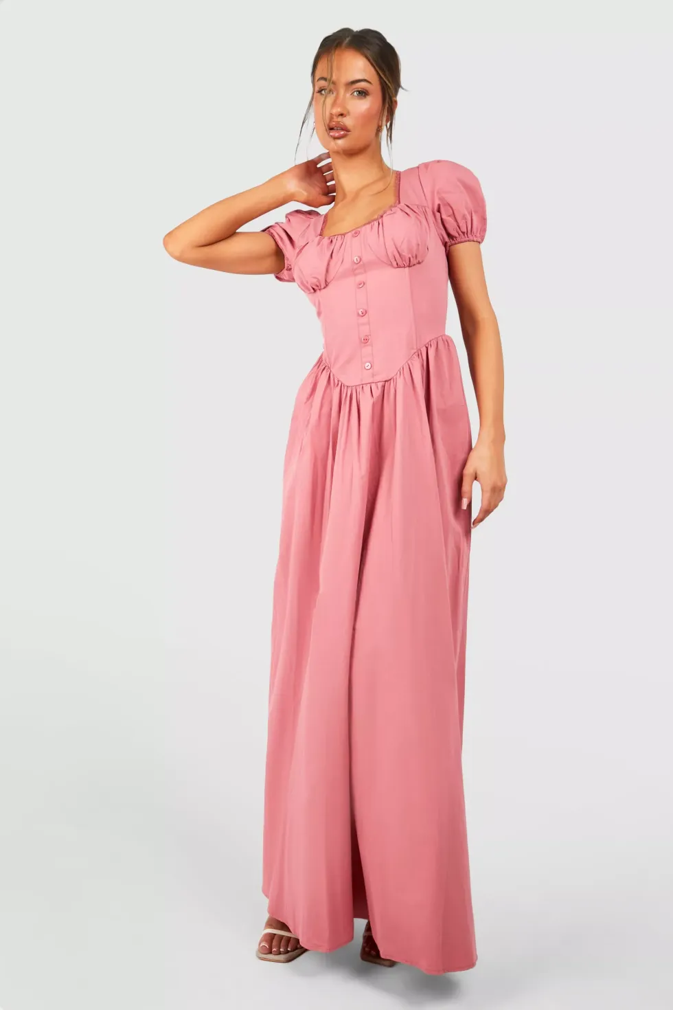 Boohoo Cotton Puff Sleeve Maxi Milkmaid Dress