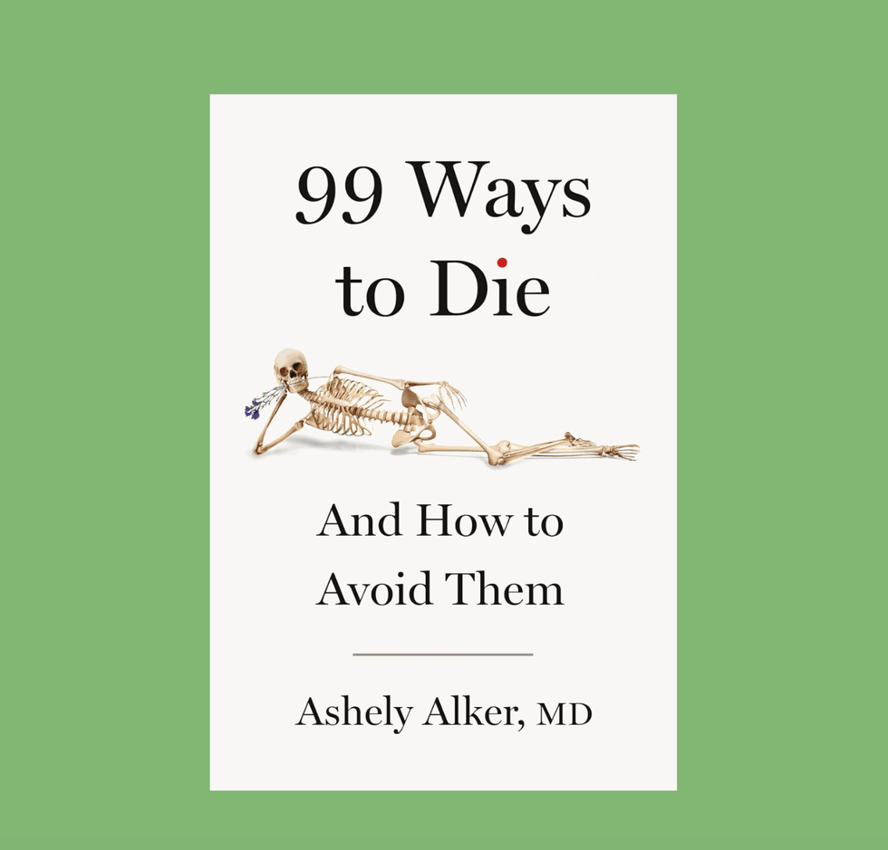 Book cover: "99 Ways to Die" features a skeleton holding a flower.