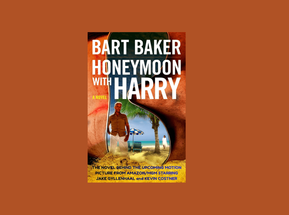 Book cover: "Honeymoon with Harry" by Bart Baker, featuring a beach scene.