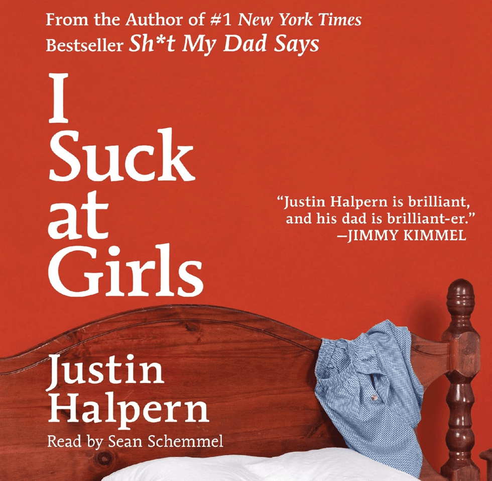 Book cover: "I Suck at Girls" by Justin Halpern; shirt on bedpost.