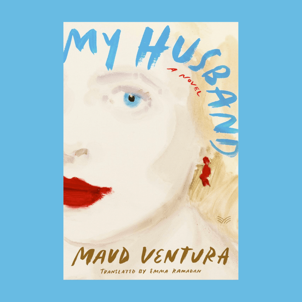 Book cover: "My Husband" by Maud Ventura, features a painted face and bold text.