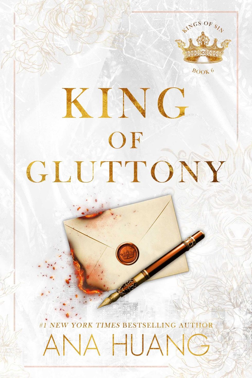 Book cover of "King of Gluttony" with envelope and pen design.