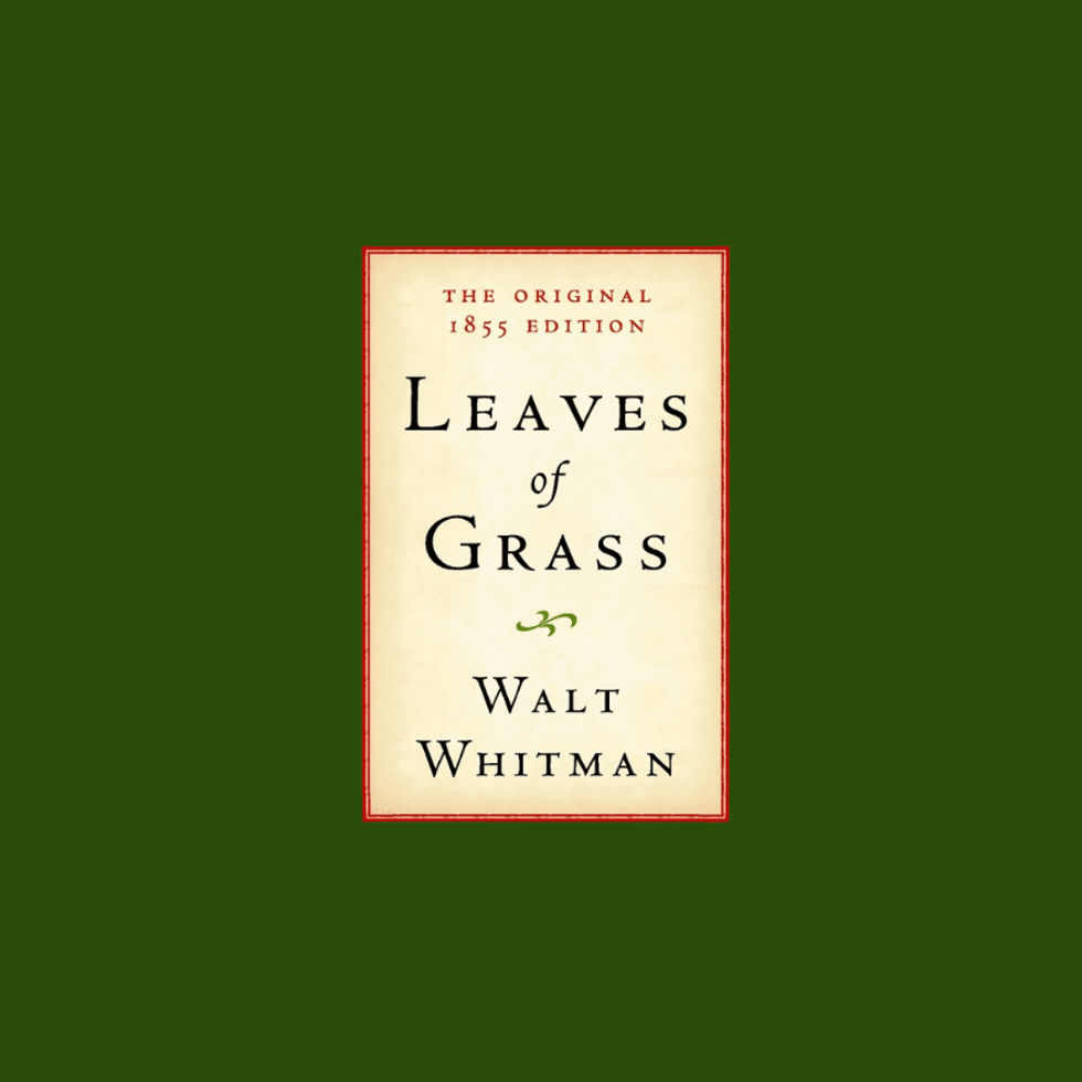 Book cover of "Leaves of Grass" by Walt Whitman, original 1855 edition.
